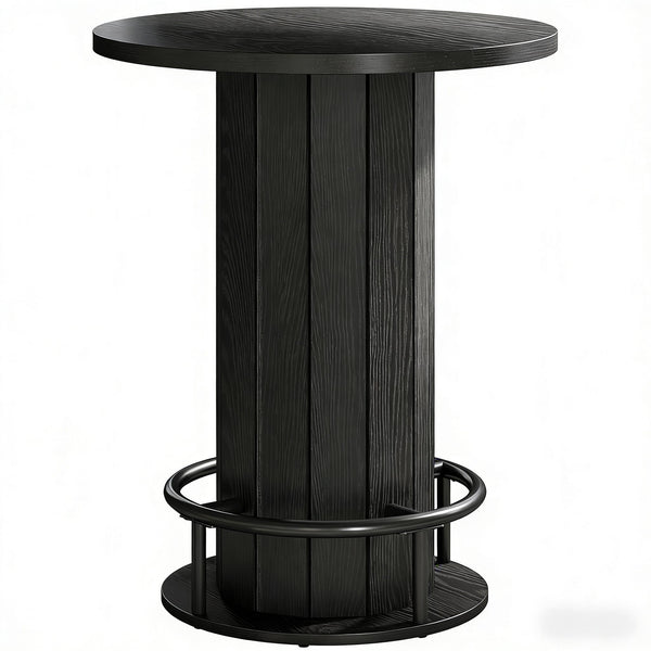 English Elm Stylish Round Coffee Table with Engineered Wood Top and Open Metal Base for Living Rooms Black T3971P452852