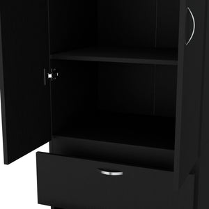 English Elm Tall Mayer Wardrobe Melamine 2 Doors 2 Drawers Black – Durable Bedroom Storage with Hanging Rod, Space-Saving Organizing Solution B128P203059