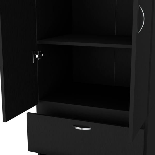 English Elm Tall Mayer Wardrobe Melamine 2 Doors 2 Drawers Black – Durable Bedroom Storage with Hanging Rod, Space-Saving Organizing Solution B128P203059