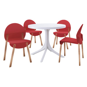 English Elm Summer 5 Piece Round Dining Set Polypropylene Stackable Chairs Oak Legs Modern Style Crimson Red,White W3450S00038