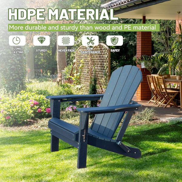 English Elm Adirondack Hdpe Folding Chair Set Outdoor Patio Fire Pit Seating with Cup Holder W1859P453273