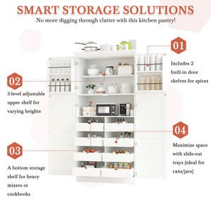 English Elm [assembly Included] Topmax Shaker Pantry Cabinet Tall Mdf Kitchen Storage with Pull-out Trays White SP000099AAK