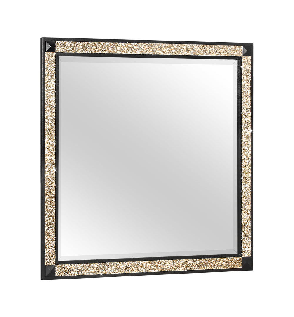 English Elm LIVELY Black/Gold Mirror with Glitter Accent — Large Dresser-Mounted Glass, Sturdy Sleek MDF Frame B201P289723
