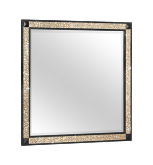 English Elm LIVELY Black/Gold Mirror with Glitter Accent — Large Dresser-Mounted Glass, Sturdy Sleek MDF Frame B201P289723