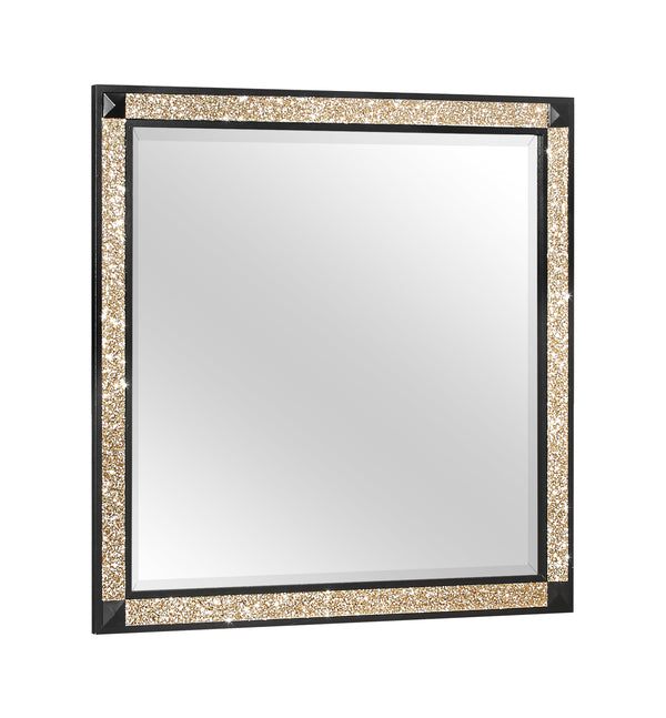 English Elm LIVELY Black/Gold Mirror with Glitter Accent — Large Dresser-Mounted Glass, Sturdy Sleek MDF Frame B201P289723