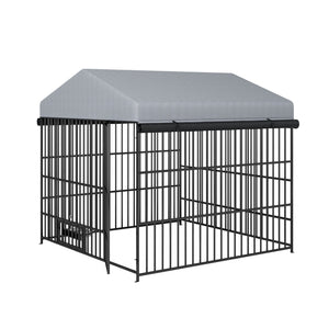 English Elm Large Outdoor Dog Kennel Heavy Duty Iron Run with Waterproof Canopy and Feeding Bowls W1820P321938