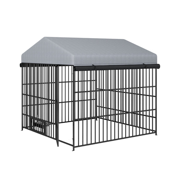 English Elm Large Outdoor Dog Kennel Heavy Duty Iron Run with Waterproof Canopy and Feeding Bowls W1820P321938