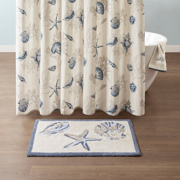 JLA Home Madison Park - Reversible Coastal High-Pile Tufted Bath Rug — 100% Cotton, Shell Motifs, Plush Absorbent Spa Comfort MP72-5843