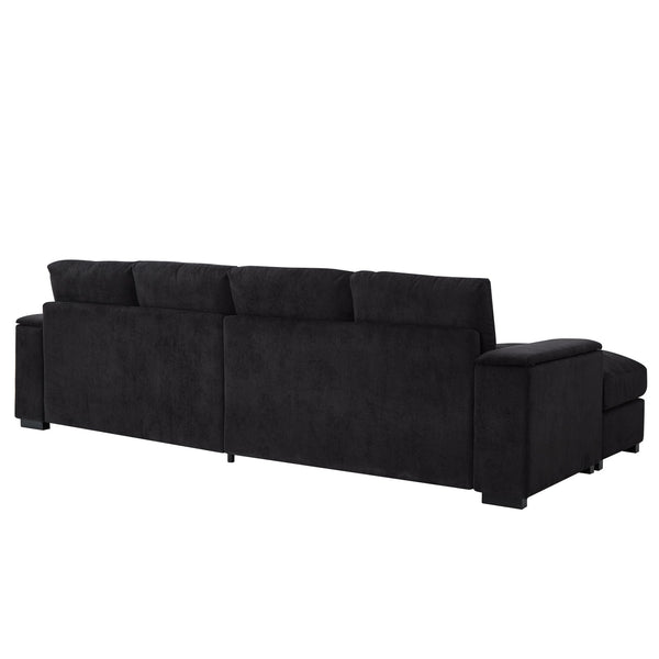 English Elm 122"l Corduroy Sectional with Dual Ottomans Modular U-shape Sofa for Modern Living Black W1669S00045