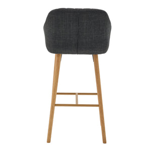 English Elm Modern Linen Upholstered Barstools with Oak Legs Armrests and Footrest for Kitchen Islands Black W395P396317