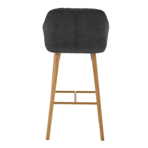 English Elm Modern Linen Upholstered Barstools with Oak Legs Armrests and Footrest for Kitchen Islands Black W395P396317