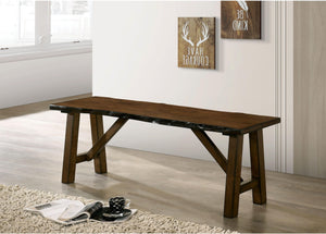 English Elm Rustic Walnut Live Edge Bench 54" Distressed Solid Rubberwood Seat Angled Legs Charming Centerpiece B2741P395578