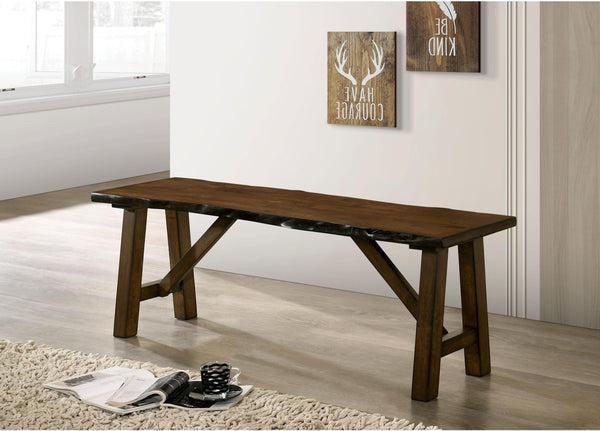 English Elm Rustic Walnut Live Edge Bench 54" Distressed Solid Rubberwood Seat Angled Legs Charming Centerpiece B2741P395578