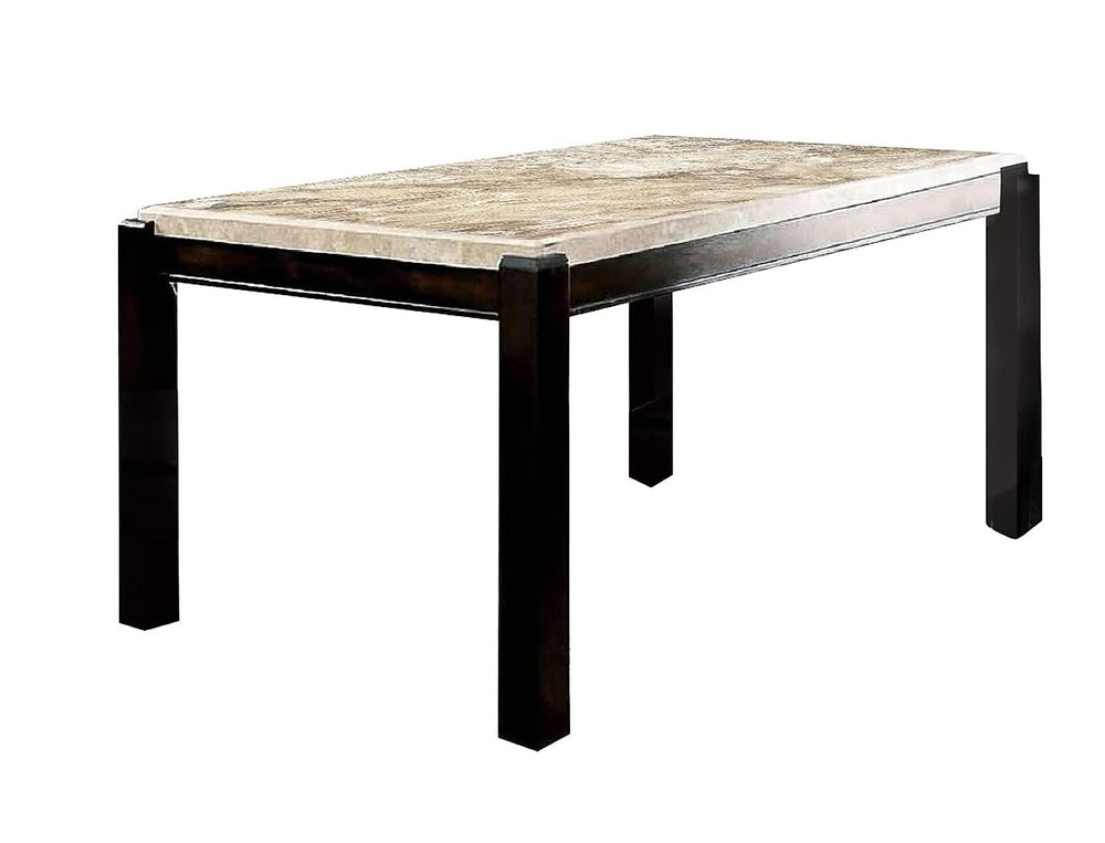 English Elm Transitional Dark Walnut Dining Table with Genuine Ivory Marble Top, 64" x 38" Rectangle, Elegant Finish B2741P322608