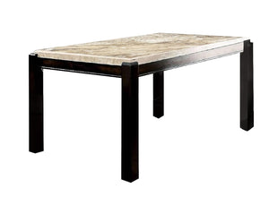 English Elm Transitional Dark Walnut Dining Table with Genuine Ivory Marble Top, 64" x 38" Rectangle, Elegant Finish B2741P322608