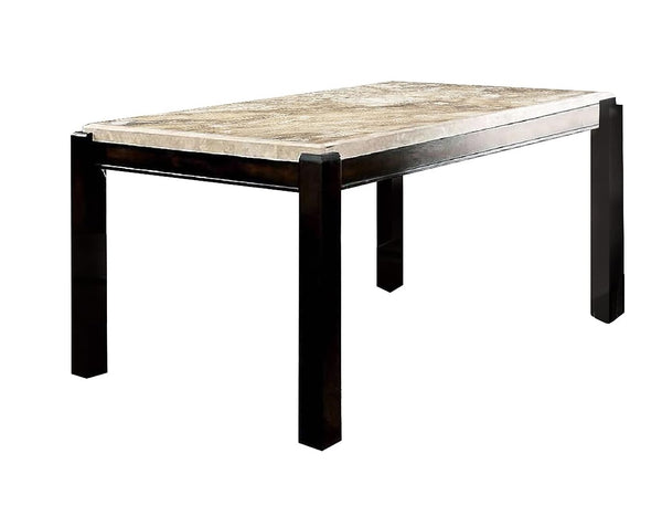 English Elm Transitional Dark Walnut Dining Table with Genuine Ivory Marble Top, 64" x 38" Rectangle, Elegant Finish B2741P322608
