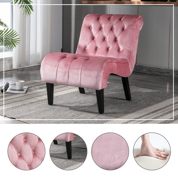 English Elm COOLMORE Velvet Armless Barrel Accent Chair with Solid Wood Frame, Plush Foam Upholstery, Stylish Living Room Seating Pink W39550123