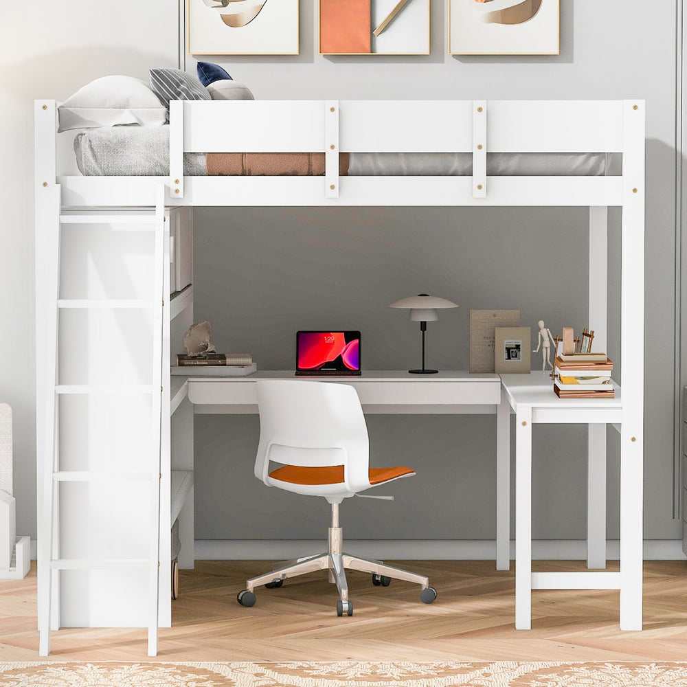 English Elm Full Size Loft Bed with Built-in Desk and Shelving for Kids or Teen Bedrooms LT000802AAK