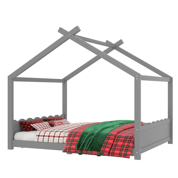 English Elm Queen House Bed Frame Solid Pine Low Profile Montessori Floor Design for Kids Room W1580P387854