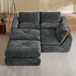 English Elm Modern Chenille Modular Sectional Sofa with Foot Pedals for Living Room Comfort Dark Gray W3396S00074