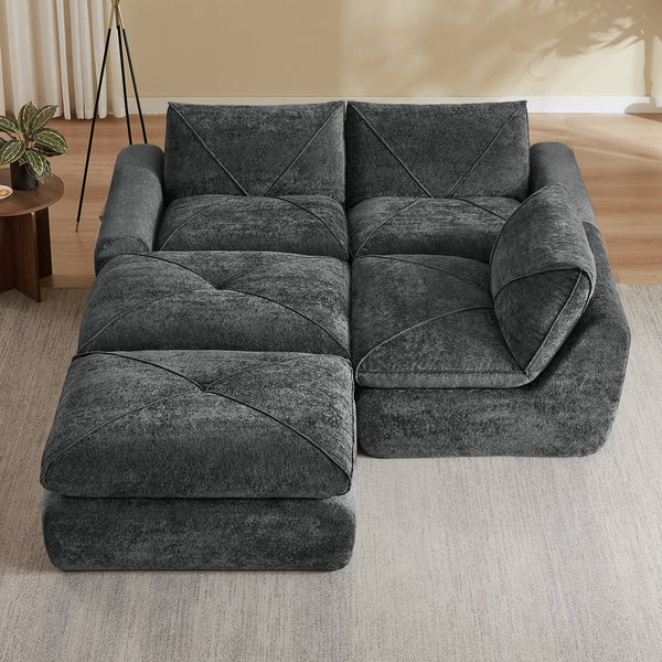 English Elm Modern Chenille Modular Sectional Sofa with Foot Pedals for Living Room Comfort Dark Gray W3396S00074