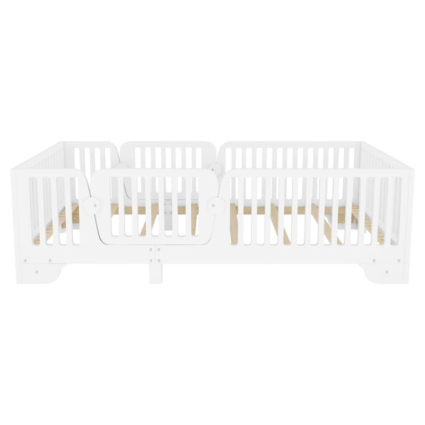 English Elm Twin Montessori Floor Bed with Safety Rails Hinged Door and Plywood Slats for Kids White W2593P381112