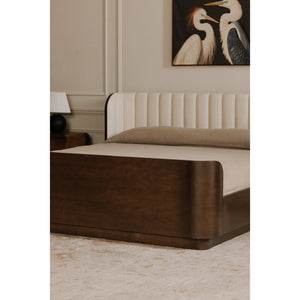 English Elm Scarlette Upholstered Sleigh Queen Bed Cream Polyester Headboard Dark Birch Frame B2769S00003
