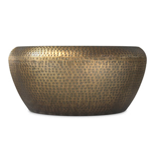 English Elm Preston Hand-hammered Iron Drum Coffee Table Antique Gold Sculptural Living Room Accent B136P429084