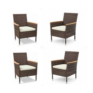 English Elm 4-piece Outdoor Pe Rattan Dining Armchair Set with Cushions for Patio Deck Brown B082P455160