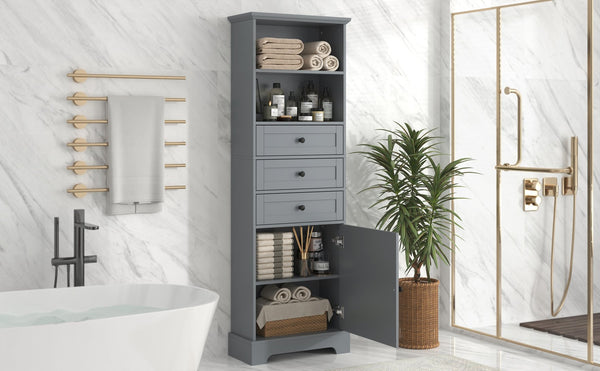 English Elm Gray Tall Storage Cabinet with 3 Drawers, Adjustable Shelves, Anti-Dump Device for Bathroom Office Home Organizing 42x23.75x6.5 WF323347AAE