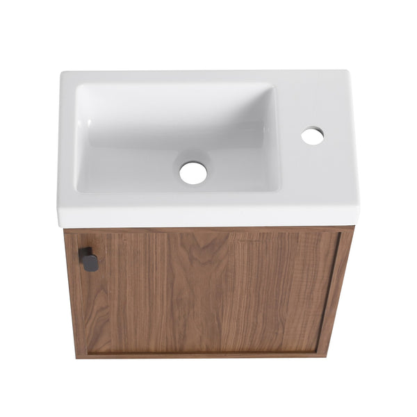 English Elm 18.5" Wall-Mounted Bathroom Vanity With Resin Sink, Soft-Close Door & Stylish Natural Walnut Finish W1972P362141