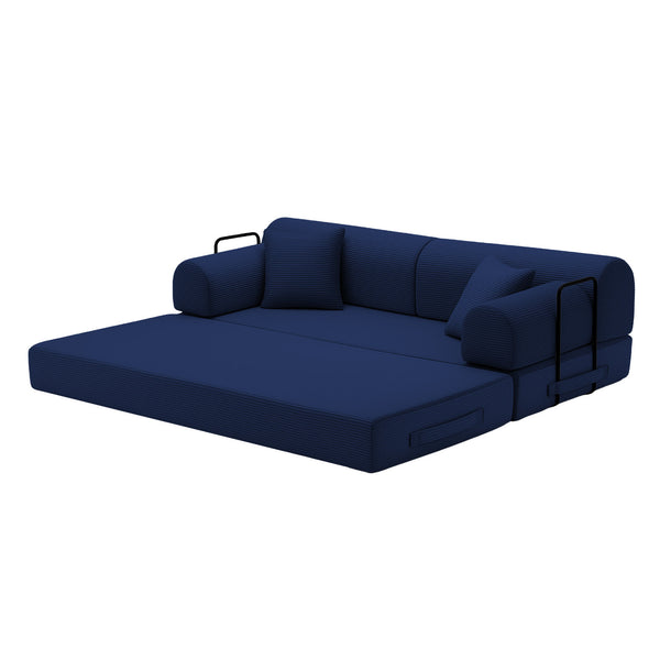 English Elm Convertible Corduroy Floor Sofa Folds Flat as Sleeper Daybed for Studio Living Blue W5532P438821