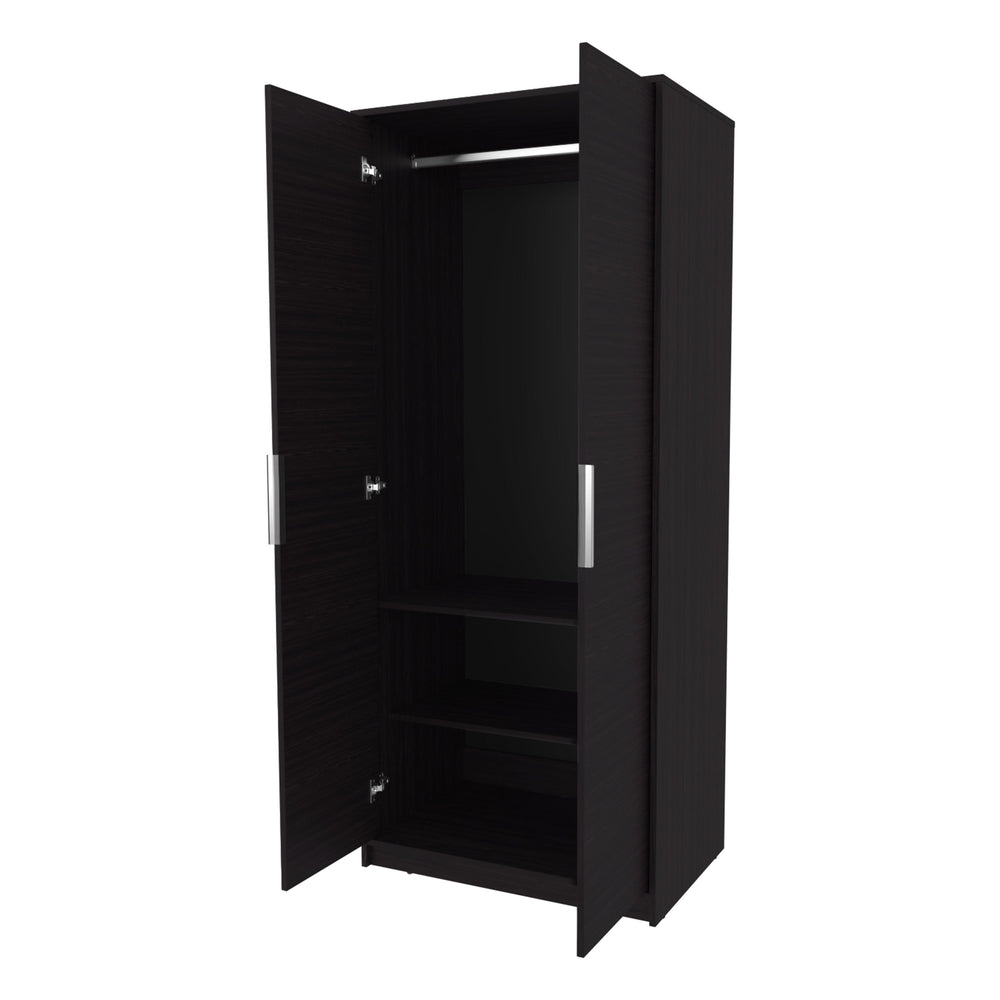 English Elm Wengue Elegant 2-Door Wardrobe with Shelves, Hanging Rod and Built-In Shoe Rack for Organized Storage B062P357520