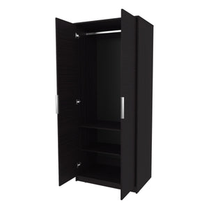 English Elm Wengue Elegant 2-Door Wardrobe with Shelves, Hanging Rod and Built-In Shoe Rack for Organized Storage B062P357520