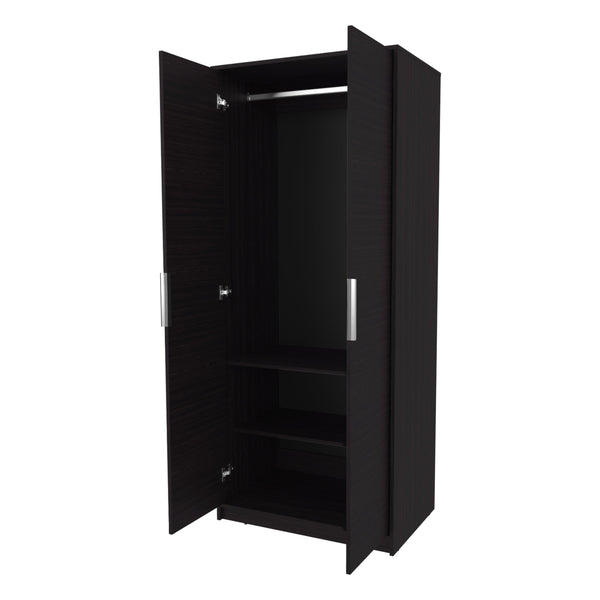 English Elm Wengue Elegant 2-Door Wardrobe with Shelves, Hanging Rod and Built-In Shoe Rack for Organized Storage B062P357520