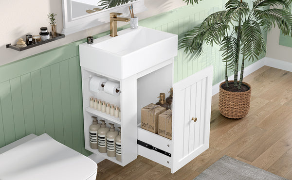 English Elm 20-Inch Compact Bathroom Vanity with Ceramic Sink, Wall-Mounted MDF Cabinet, Modern Space-Saver Design White N725P314023K