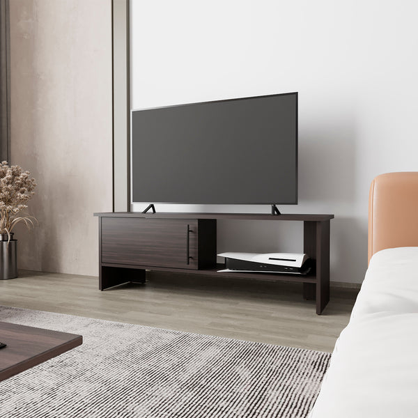 English Elm Rock Brenton TV Stand with Concealed Cabinet and Open Shelf for Media Devices, Durable Finish Walnut 53.5 L x 17.3 W x 4 H B128P263718