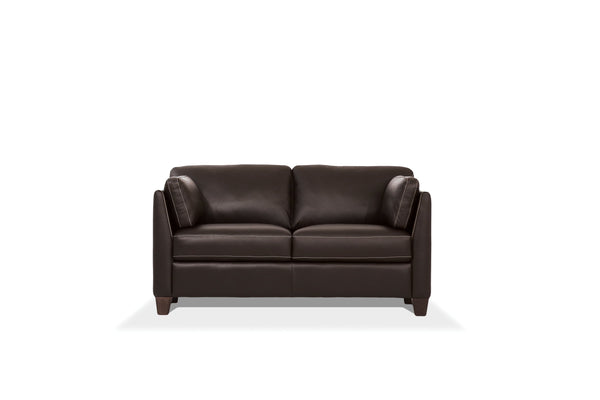 English Elm Matias Chocolate Leather Loveseat – Italian-made Cow Leather, Dark Walnut Block Legs, Sloped Arms, 2-seater Comfort B2726P336014