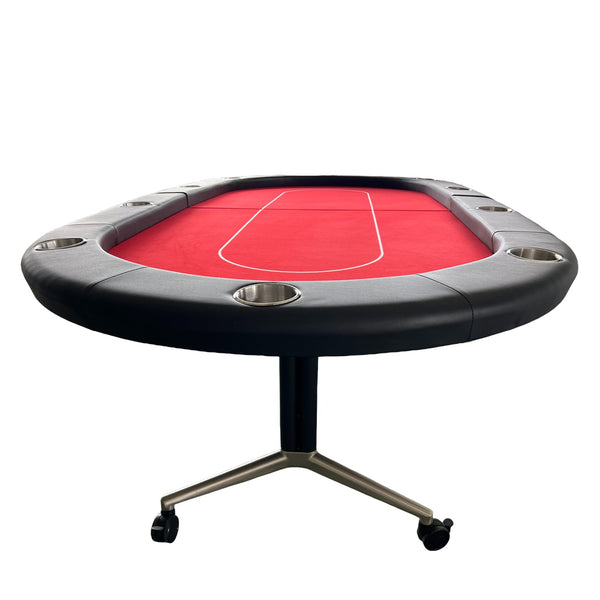 English Elm Ino Design 94 Inch Oval Felt Poker Table Seats Ten with Casters and Cup Holders Red W2748P321637