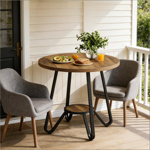 English Elm Stylish Round Coffee Table with Engineered Wood Top and Open Metal Base for Living Rooms T3971P454425