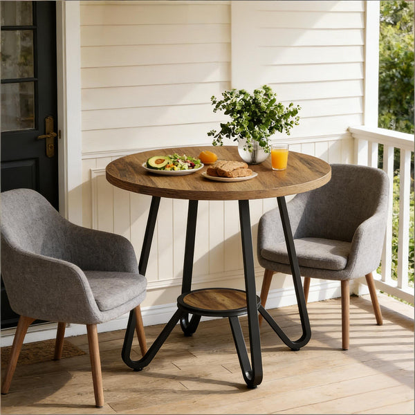 English Elm Stylish Round Coffee Table with Engineered Wood Top and Open Metal Base for Living Rooms T3971P454425