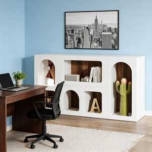 English Elm Chic White Mdf Console Table with Six Open Compartments for Entryway or Living Room T3971P449283
