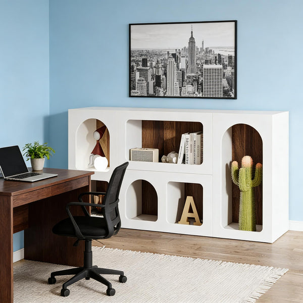 English Elm Chic White Mdf Console Table with Six Open Compartments for Entryway or Living Room T3971P449283