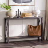 English Elm Walker Edison - Farmhouse Metal-X Entry Table With Lower Shelf - Sable Grey