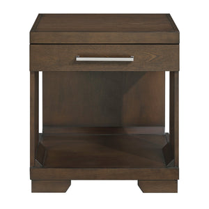 English Elm Modern Mango Veneer End Table with Dovetail Drawer and Open Shelf, Nickel Pull, Contemporary Storage Design Espresso 25.5 L x 27.5 W x 27.5 H B011P387100