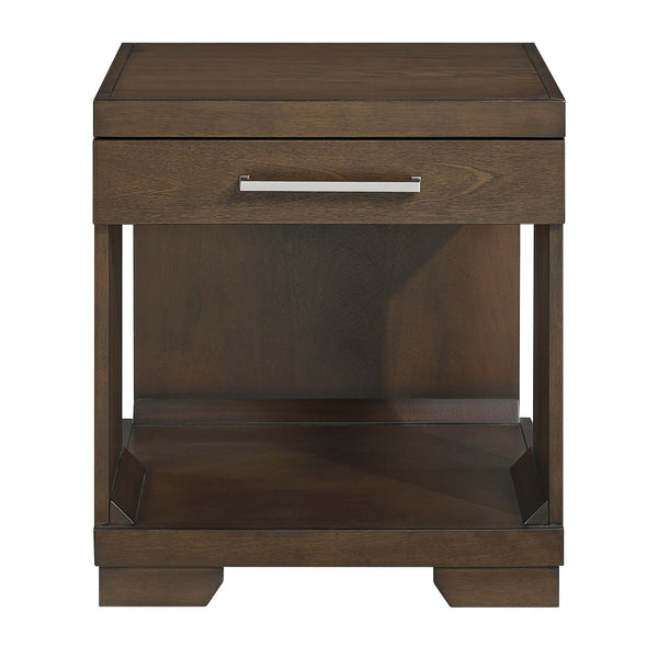 English Elm Modern Mango Veneer End Table with Dovetail Drawer and Open Shelf, Nickel Pull, Contemporary Storage Design Espresso 25.5 L x 27.5 W x 27.5 H B011P387100