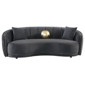 English Elm Luxe Dark Grey Kidney Sofa with Gold-Trim Arms, Diamond Quilting & Channel Tufting for Luxe Lounge B062P342726