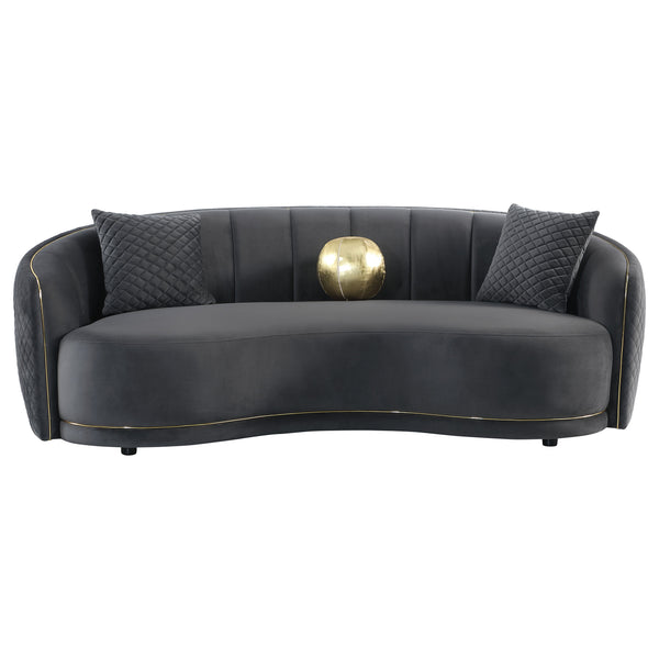 English Elm Luxe Dark Grey Kidney Sofa with Gold-Trim Arms, Diamond Quilting & Channel Tufting for Luxe Lounge B062P342726