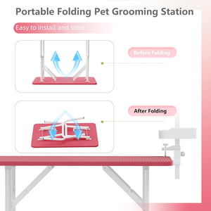 English Elm 36''large Folding Dog Grooming Table with Arm Noose Mesh Tray for Home Pet Care W3587P358715