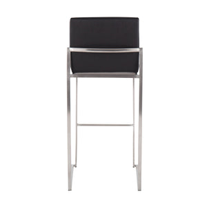 English Elm Fuji High Back Barstool Set Of 2 - Modern Stainless Steel & Plush Black Faux Leather For Comfort B202P222189